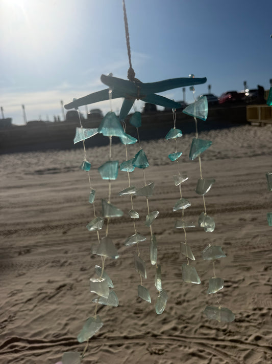 Blue starfish with blue sea glass Windchime